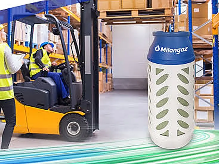 Milangaz LiftMax forklift tüpü ve forklift, depoda